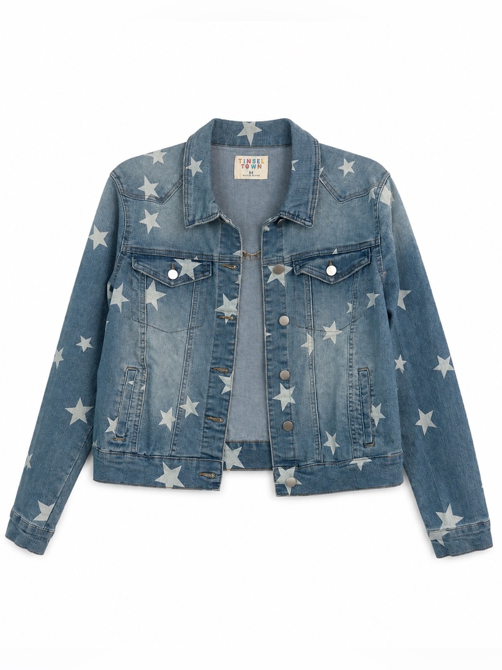 Tinseltown Light Blue Denim Jacket with White Star Print